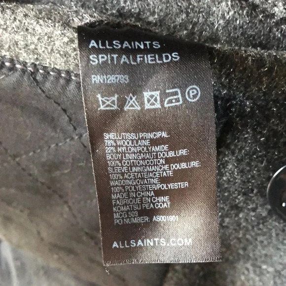 AllSaints Spitafield Black Wool Coat Women’s - Picture 6 of 9